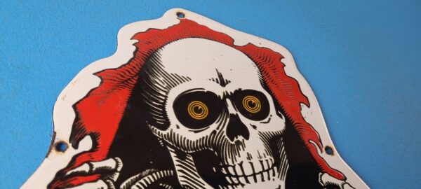 Vintage Powell Peralta Sign Skateboarding Bones Skull Hawk Gas Porcelain Sign 305760565024 4