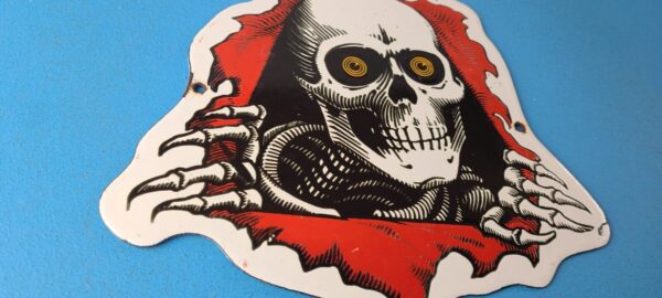 Vintage Powell Peralta Sign Skateboarding Bones Skull Hawk Gas Porcelain Sign 305760565024 5