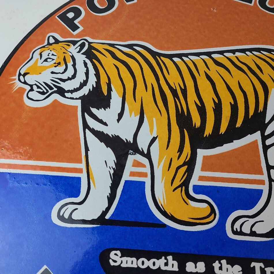 Vintage Power Lube Gasoline Sign - Tiger Motor Oil Gas Pump Ad Porcelain Sign - Image 3