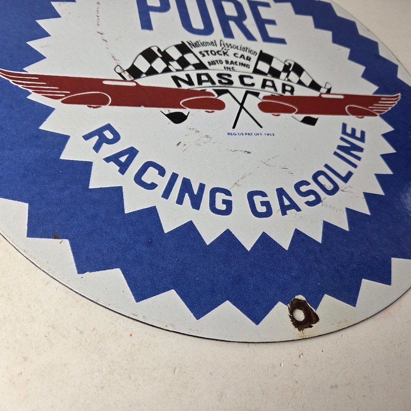 Vintage Pure Oil Co Sign - Gas Station Nascar Stock Car Porcelain Sign - Image 11