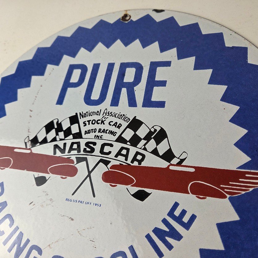 Vintage Pure Oil Co Sign - Gas Station Nascar Stock Car Porcelain Sign - Image 12