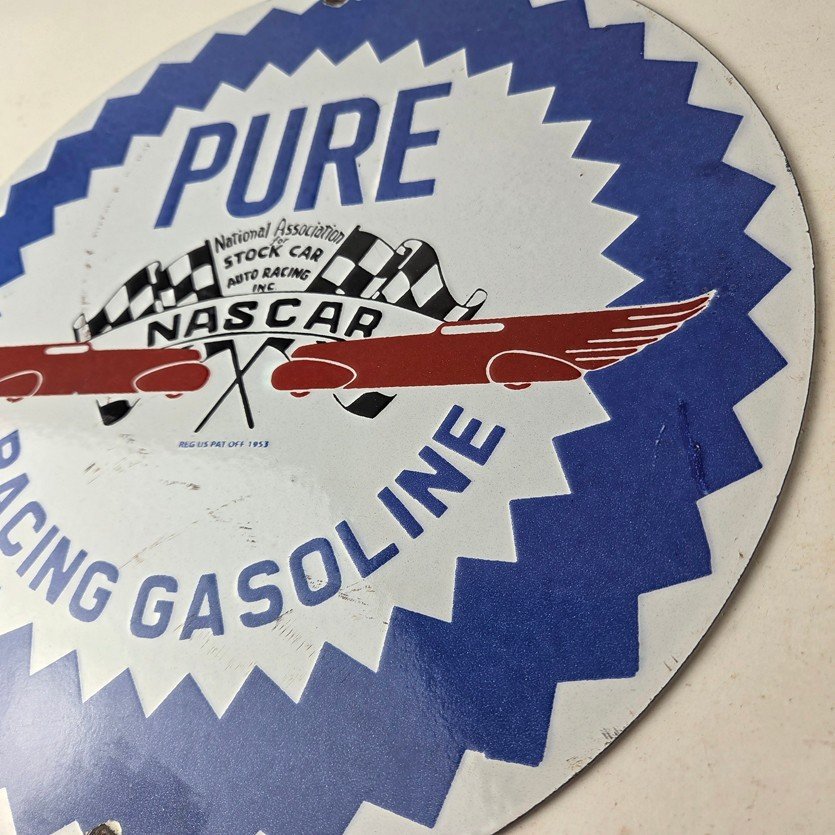 Vintage Pure Oil Co Sign - Gas Station Nascar Stock Car Porcelain Sign - Image 13