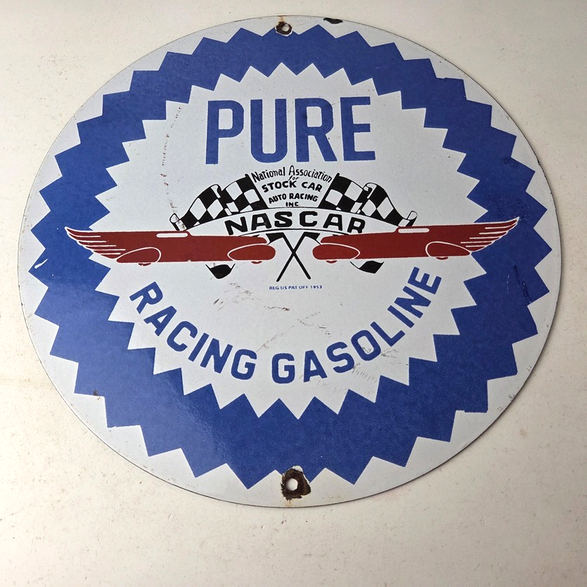 Vintage Pure Oil Co Sign - Gas Station Nascar Stock Car Porcelain Sign - Image 15