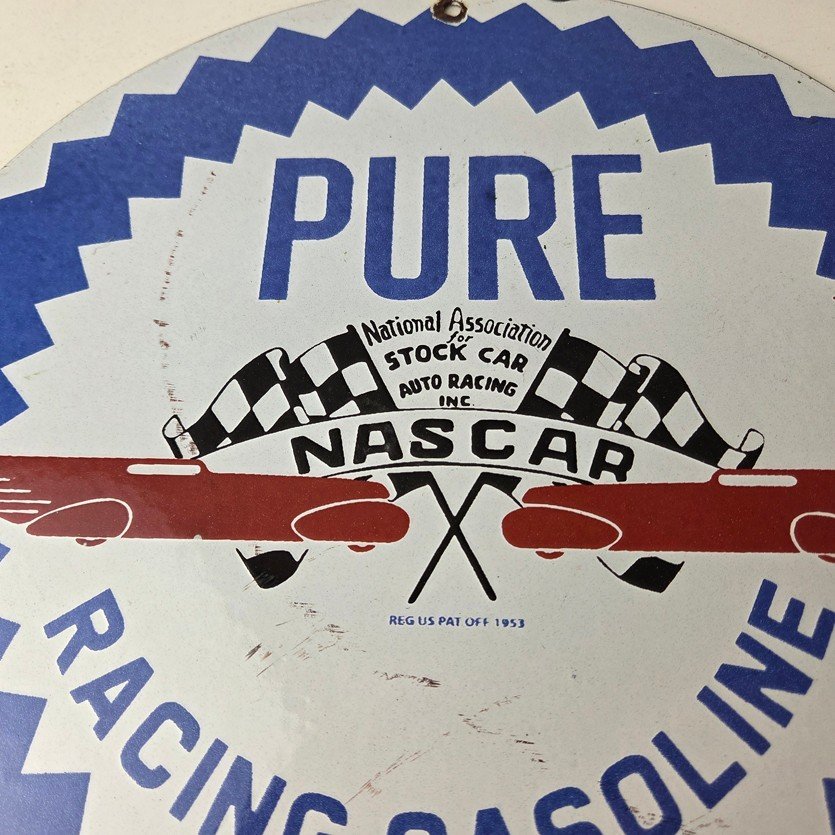 Vintage Pure Oil Co Sign - Gas Station Nascar Stock Car Porcelain Sign - Image 3
