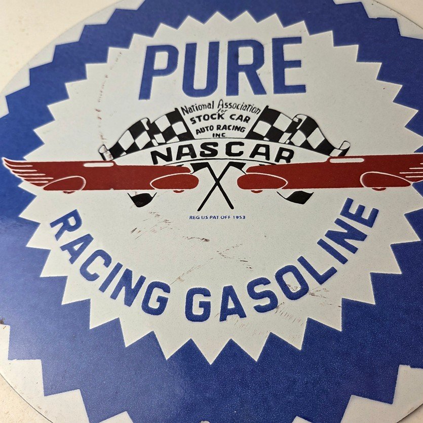 Vintage Pure Oil Co Sign - Gas Station Nascar Stock Car Porcelain Sign - Image 4