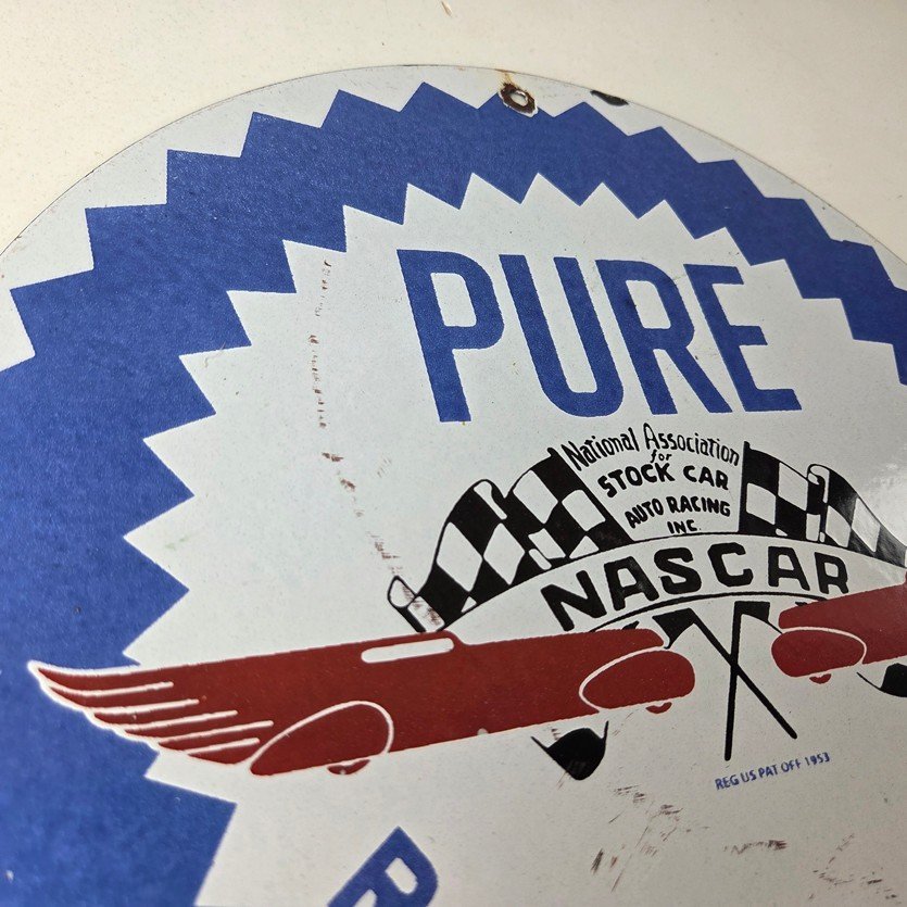 Vintage Pure Oil Co Sign - Gas Station Nascar Stock Car Porcelain Sign - Image 5