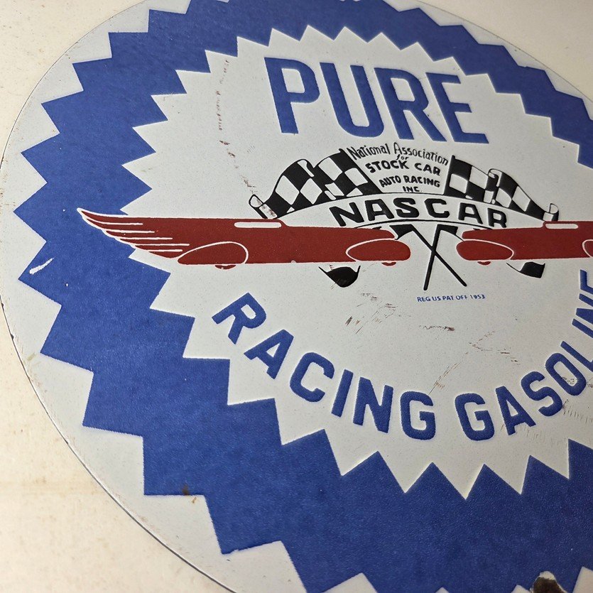 Vintage Pure Oil Co Sign - Gas Station Nascar Stock Car Porcelain Sign - Image 6