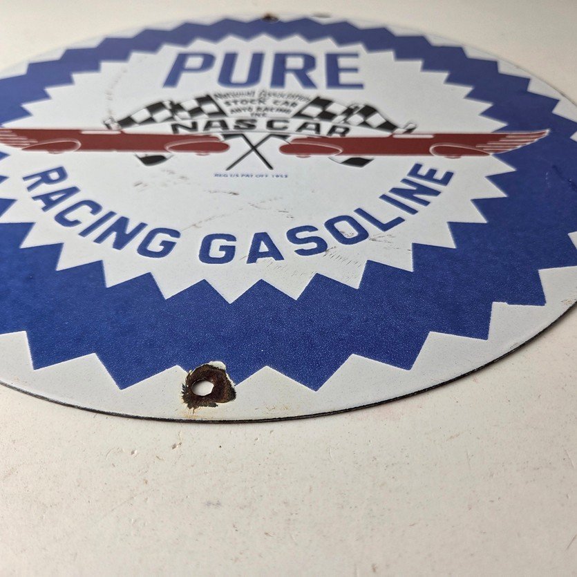 Vintage Pure Oil Co Sign - Gas Station Nascar Stock Car Porcelain Sign - Image 10