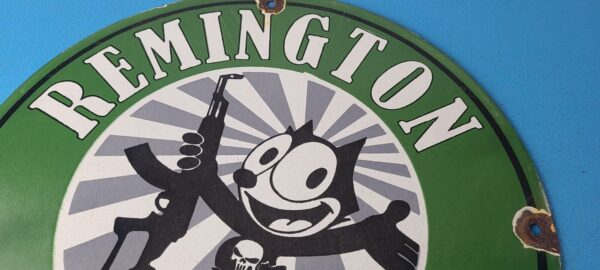 Vintage Remington Firearms Sign Felix the Cat Dealer Gas Pump Porcelain Sign 305611896584 12