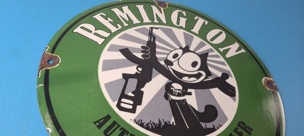 Vintage Remington Firearms Sign Felix the Cat Dealer Gas Pump Porcelain Sign 305611896584 5