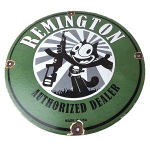 Vintage Remington Firearms Sign - Felix the Cat Dealer Gas Pump Porcelain Sign