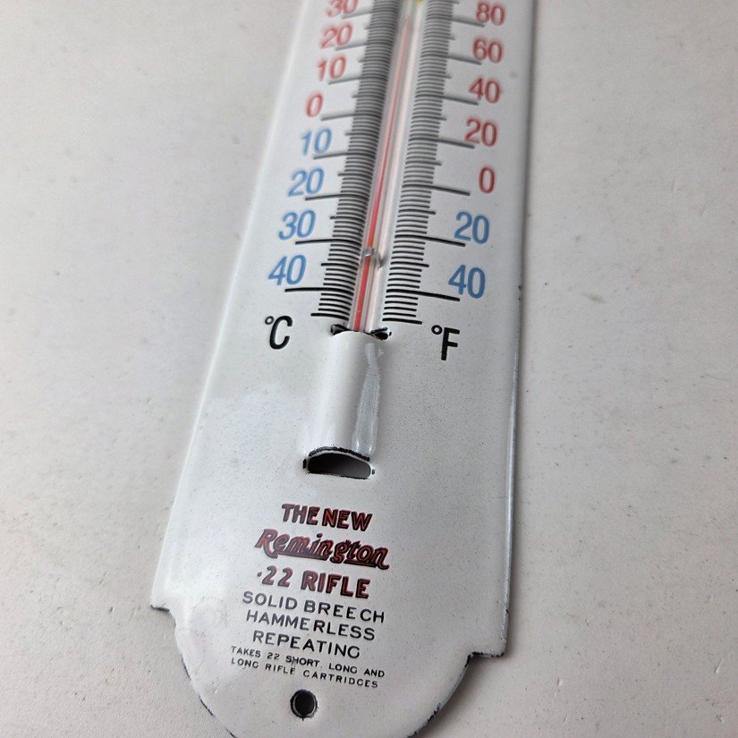 Vintage Remington Rifle Sign - Hunting Ad Sign on Porcelain Thermometer - Image 4