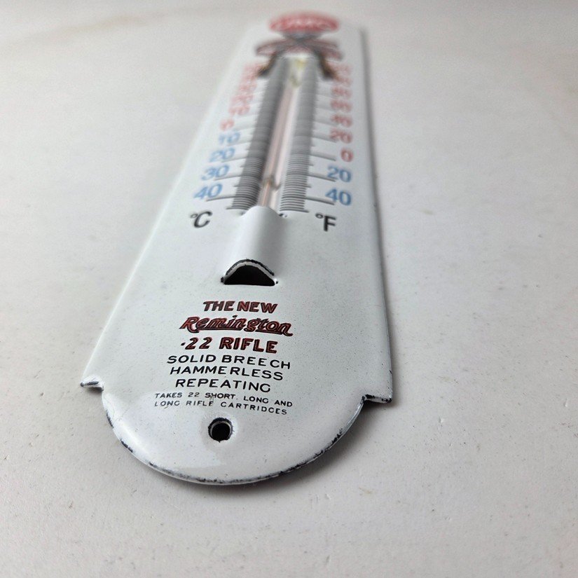 Vintage Remington Rifle Sign - Hunting Ad Sign on Porcelain Thermometer - Image 10