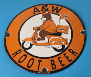 Vintage Root Beer Sign AW Old Fashioned Beverage Scooter Gas Oil Pump Sign 305872554524