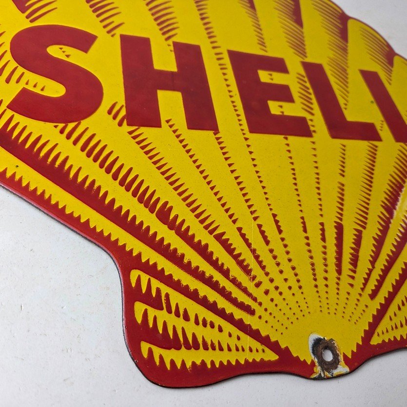 Vintage Shell Gasoline Porcelain Sign - Classic Clam Shape Shell Logo Sign - Image 11