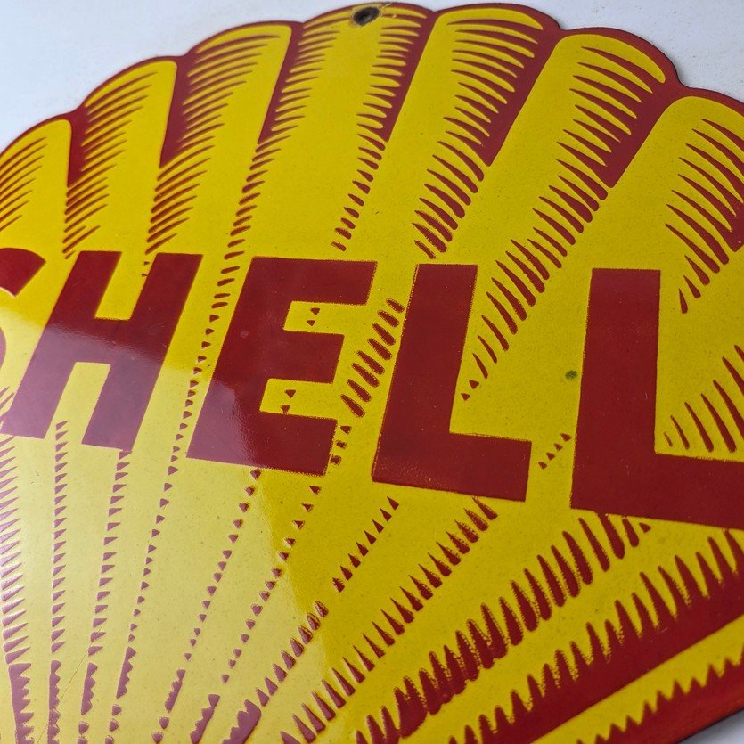 Vintage Shell Gasoline Porcelain Sign - Classic Clam Shape Shell Logo Sign - Image 12