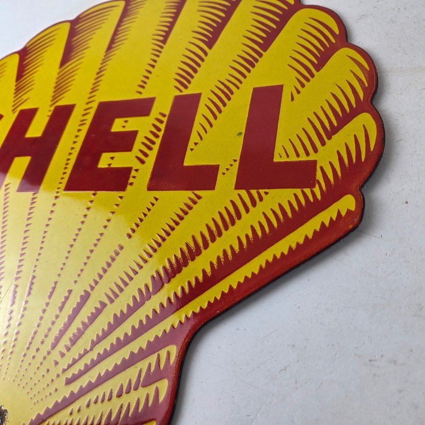 Vintage Shell Gasoline Porcelain Sign - Classic Clam Shape Shell Logo Sign - Image 13