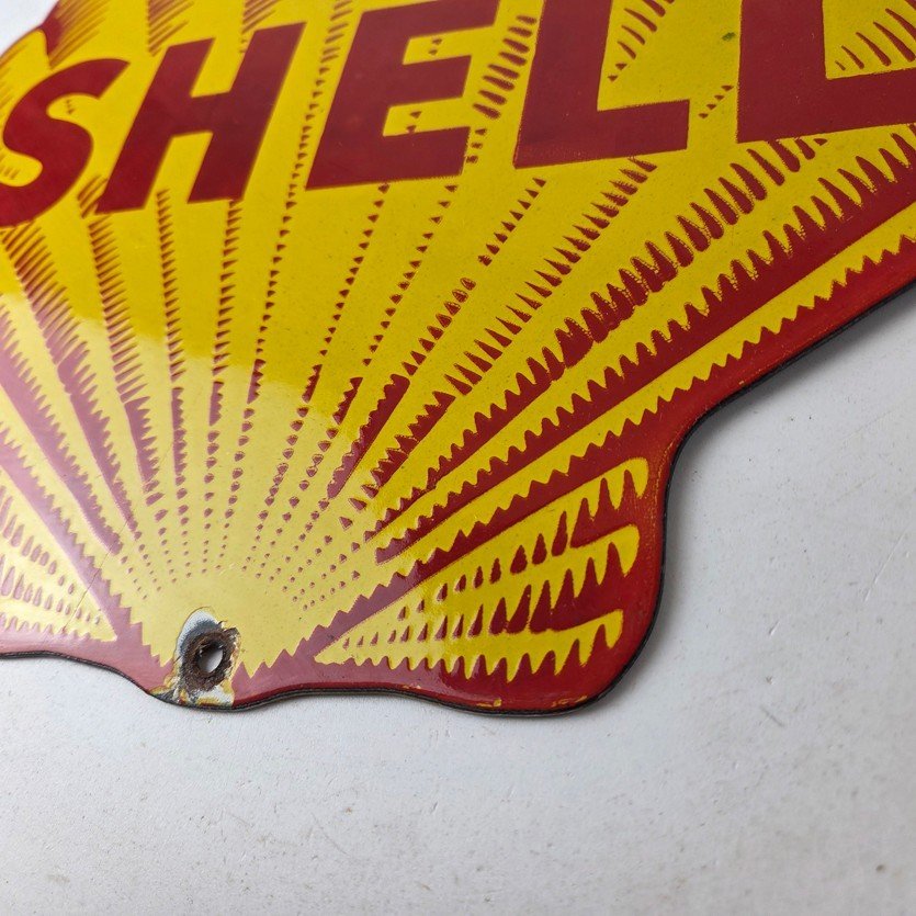 Vintage Shell Gasoline Porcelain Sign - Classic Clam Shape Shell Logo Sign - Image 14