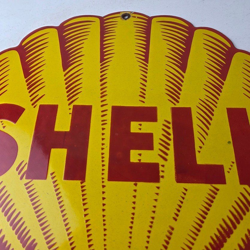 Vintage Shell Gasoline Porcelain Sign - Classic Clam Shape Shell Logo Sign - Image 3