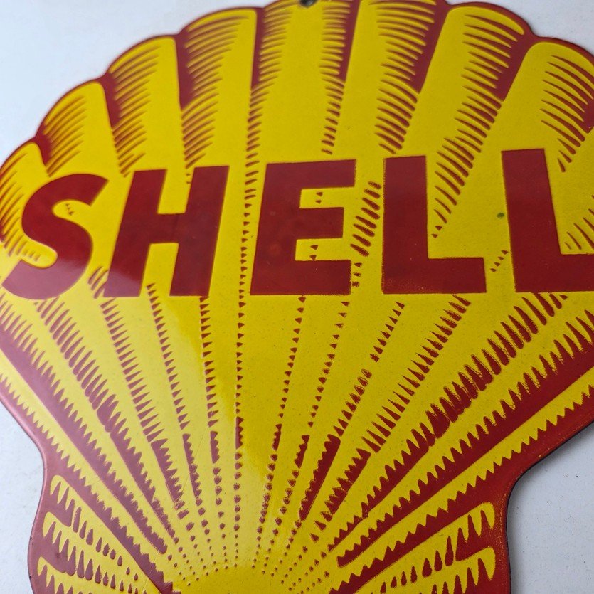 Vintage Shell Gasoline Porcelain Sign - Classic Clam Shape Shell Logo Sign - Image 4