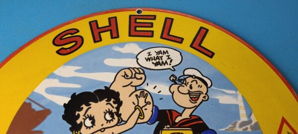 Vintage Shell Gasoline Sign Betty Boop Popeye Gas Oil Pump Porcelain Sign 305870036114 12