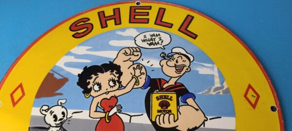 Vintage Shell Gasoline Sign Betty Boop Popeye Gas Oil Pump Porcelain Sign 305870036114 2