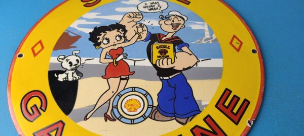 Vintage Shell Gasoline Sign Betty Boop Popeye Gas Oil Pump Porcelain Sign 305870036114 3