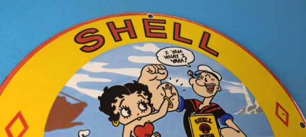 Vintage Shell Gasoline Sign Betty Boop Popeye Gas Oil Pump Porcelain Sign 305870036114 4