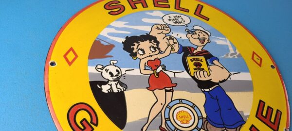 Vintage Shell Gasoline Sign Betty Boop Popeye Gas Oil Pump Porcelain Sign 305870036114 5