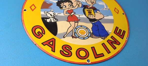 Vintage Shell Gasoline Sign Betty Boop Popeye Gas Oil Pump Porcelain Sign 305870036114 6