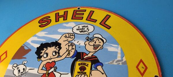 Vintage Shell Gasoline Sign Betty Boop Popeye Gas Oil Pump Porcelain Sign 305870036114 7