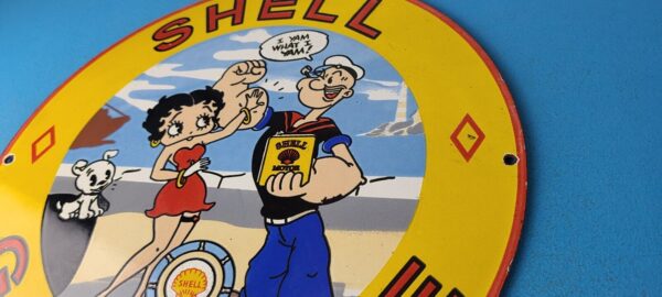 Vintage Shell Gasoline Sign Betty Boop Popeye Gas Oil Pump Porcelain Sign 305870036114 8