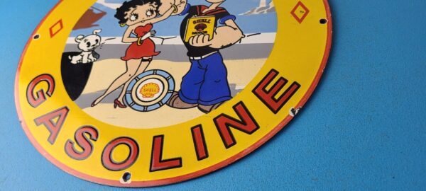 Vintage Shell Gasoline Sign Betty Boop Popeye Gas Oil Pump Porcelain Sign 305870036114 9