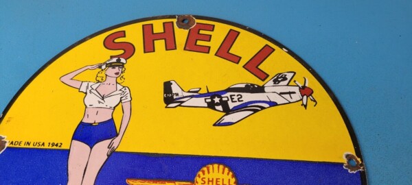 Vintage Shell Gasoline Sign - Military Gas Pump Service Automobile Motor Sign - Image 13