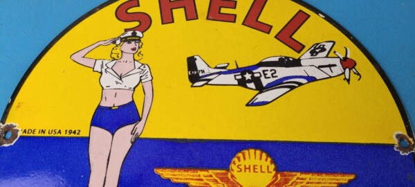 Vintage Shell Gasoline Sign - Military Gas Pump Service Automobile Motor Sign - Image 3