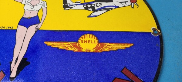 Vintage Shell Gasoline Sign - Military Gas Pump Service Automobile Motor Sign - Image 4