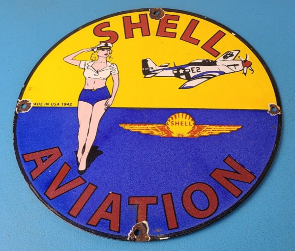 Vintage Shell Gasoline Sign - Military Gas Pump Service Automobile Motor Sign