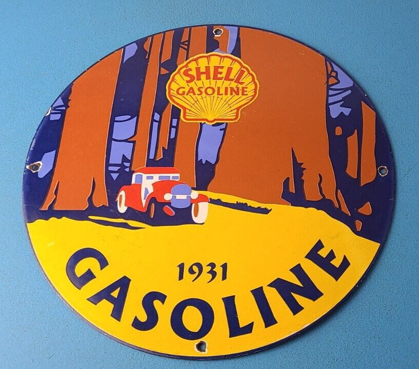 Vintage Shell Gasoline Sign Redwood Park Gas Oil Pump Plate Porcelain Sign 305838625564