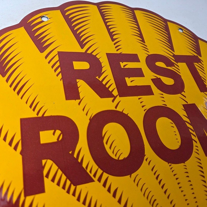 Vintage Shell Gasoline Sign - Rest Rooms Porcelain Gas Pump Plate Sign - Image 5