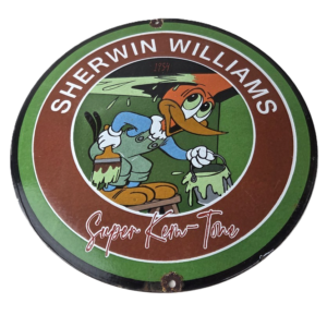 Vintage Sherwin Williams Sign - Paint Brush Painting Porcelain Gas Oil Pump Sign