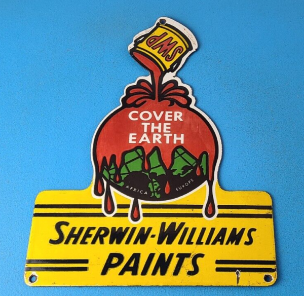 Vintage Sherwin Williams Sign SWP Paints Porcelain Gas Oil Pump Sign 305702884754