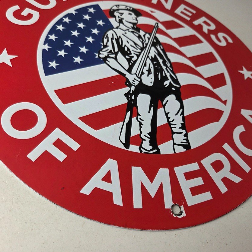 Vintage Sign - America Flag Gun Owners Gas Pump Porcelain Sign - Image 11