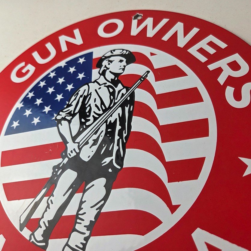 Vintage Sign - America Flag Gun Owners Gas Pump Porcelain Sign - Image 12