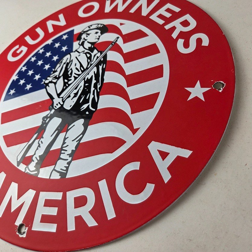 Vintage Sign - America Flag Gun Owners Gas Pump Porcelain Sign - Image 13