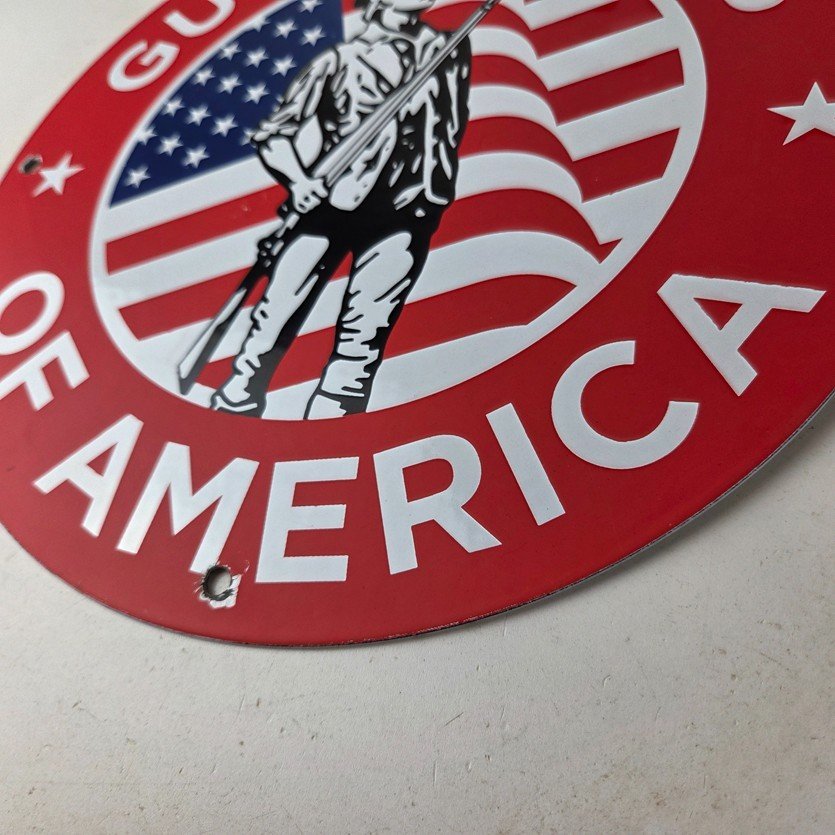 Vintage Sign - America Flag Gun Owners Gas Pump Porcelain Sign - Image 14