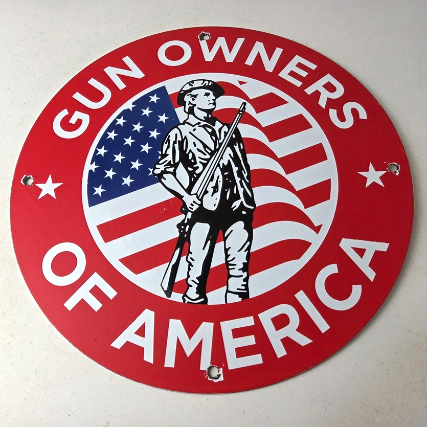 Vintage Sign - America Flag Gun Owners Gas Pump Porcelain Sign - Image 15