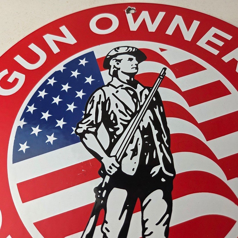 Vintage Sign - America Flag Gun Owners Gas Pump Porcelain Sign - Image 3