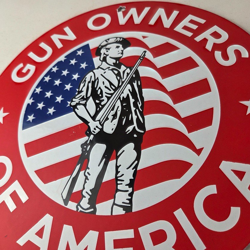 Vintage Sign - America Flag Gun Owners Gas Pump Porcelain Sign - Image 4