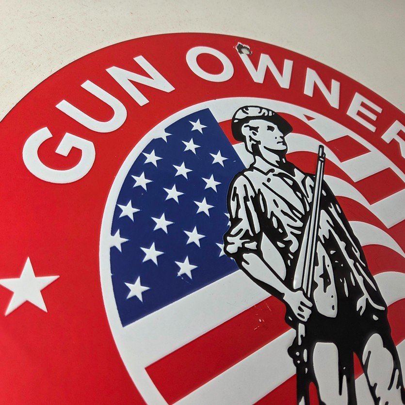 Vintage Sign - America Flag Gun Owners Gas Pump Porcelain Sign - Image 5