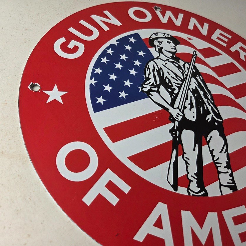 Vintage Sign - America Flag Gun Owners Gas Pump Porcelain Sign - Image 6